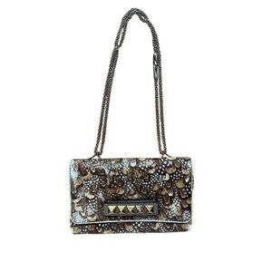VTG VALENTINO GARAVANI  Calf Hair Feather Rockstud Crossbody Shoulder Clutch